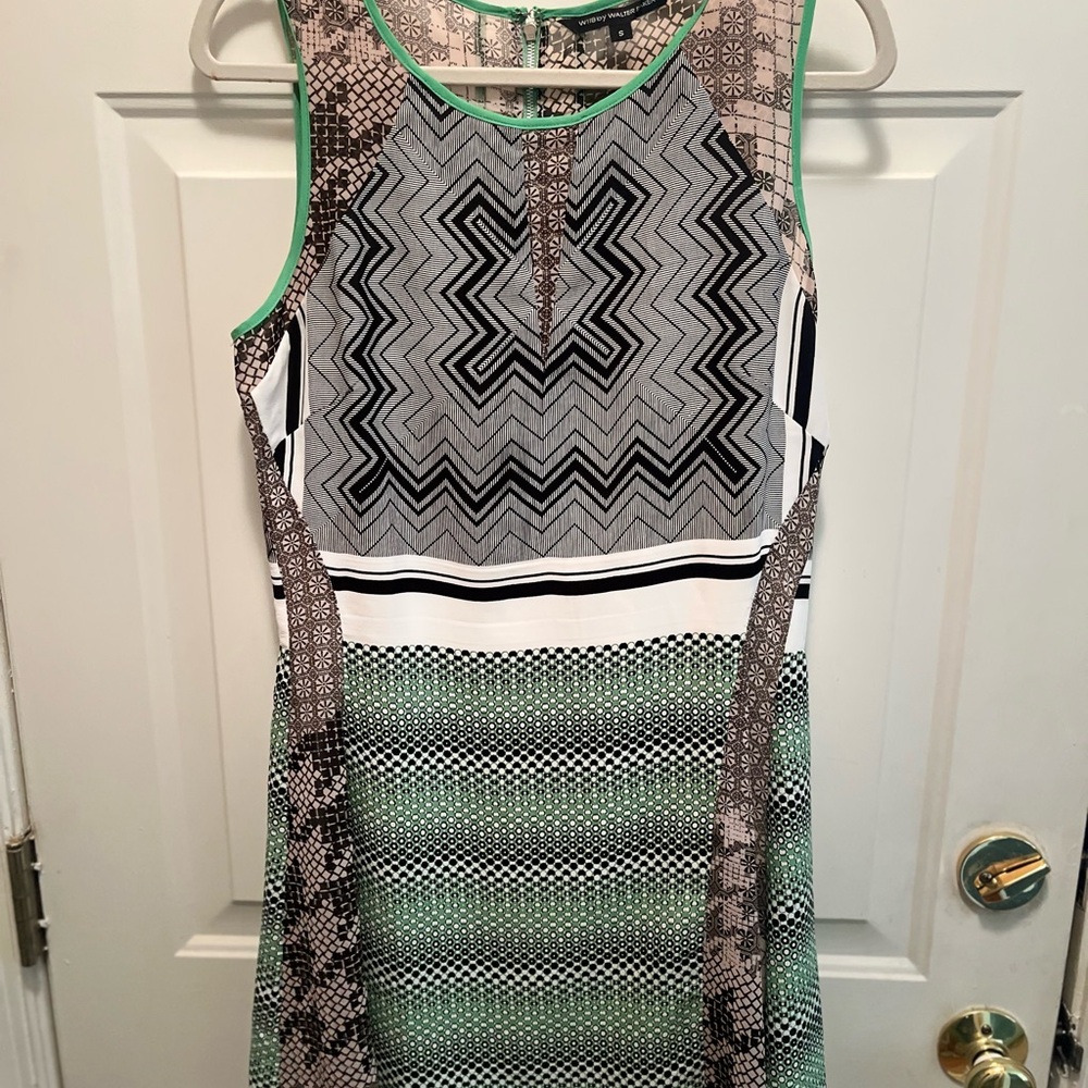 W118 by Walter Baker Black, Green and White Sheath Midi Dress